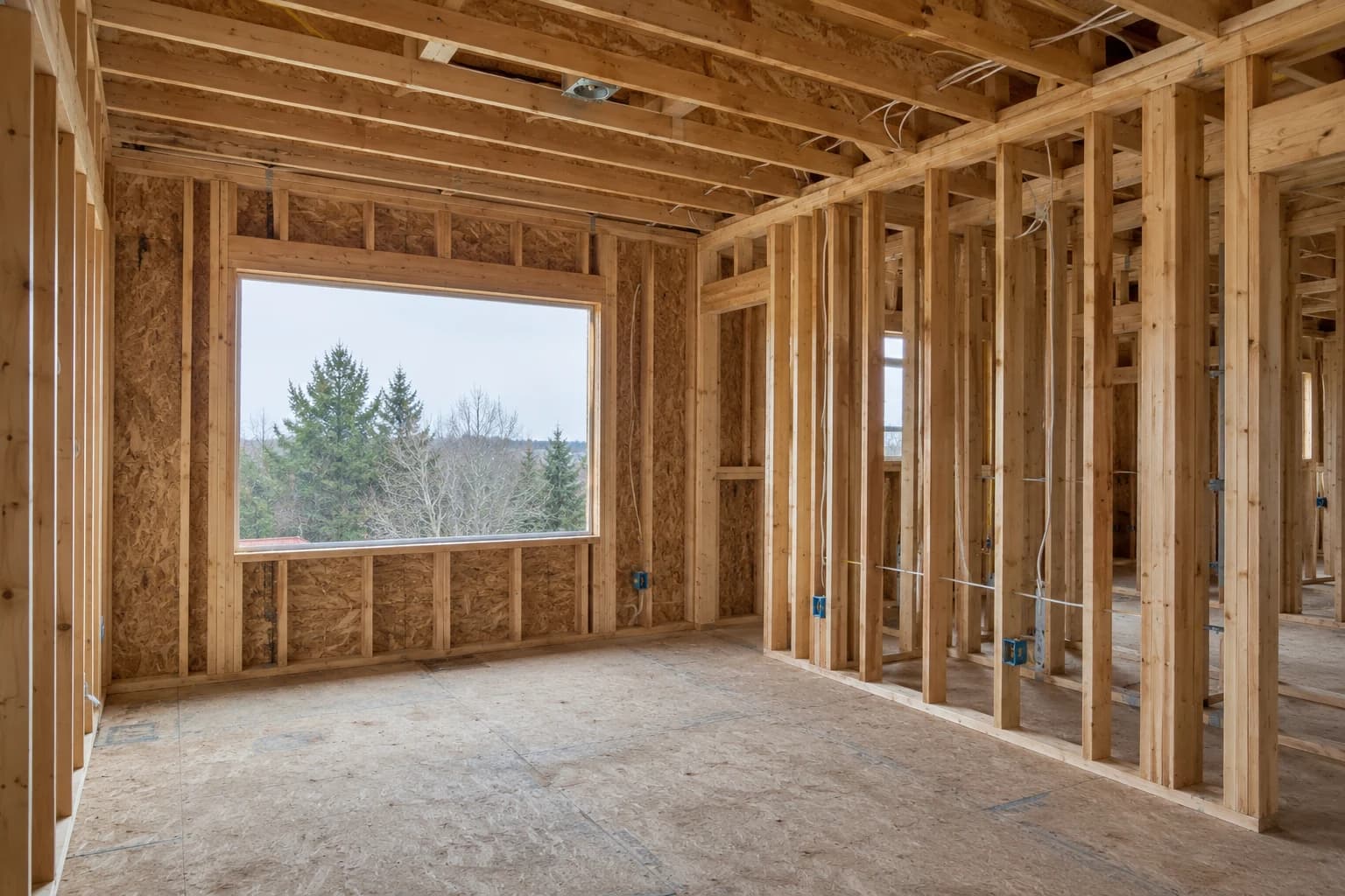 Illustrative site photo of living-room framing attached to the demo RFI thread