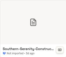 The Southern Serenity PDF card in Dropbox, with the Import button at the lower right.