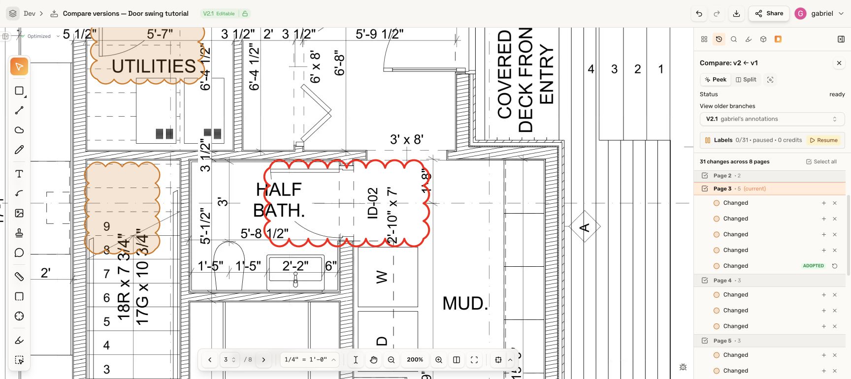 Actual adopted door cloud and its Adopted row in the comparison panel